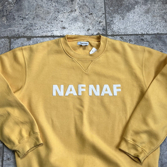 Naf Naf Sweatshirt Yellow , Spellout, Mens , Large