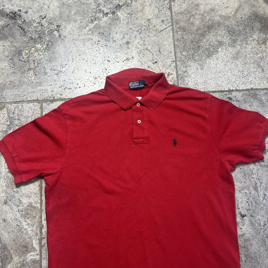 Ralph Lauren Plain Short Sleeve Button Up Polo Shirt Men's Large Red