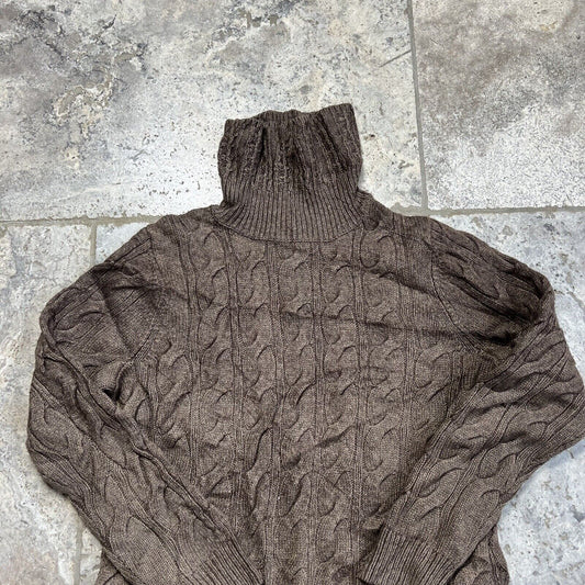 L L Bean Knit Mock Neck, Brown , Womens large