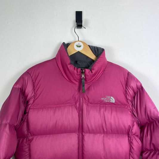 Pink north face puffer jacket womens small